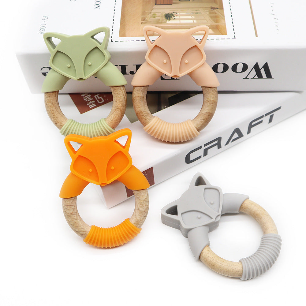 Fox Baby Teether – Silicone & Wood Molar Ring Toy - GoodFie