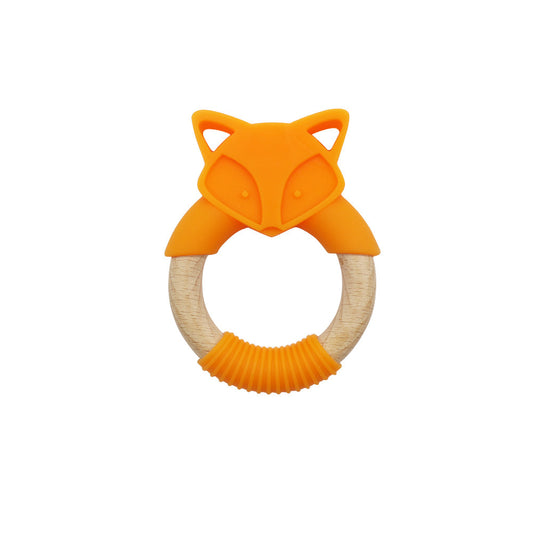 Fox Baby Teether – Silicone & Wood Molar Ring Toy - GoodFie