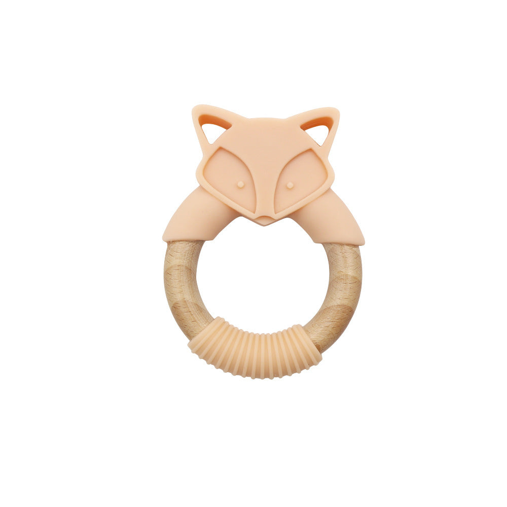 Fox Baby Teether – Silicone & Wood Molar Ring Toy - GoodFie