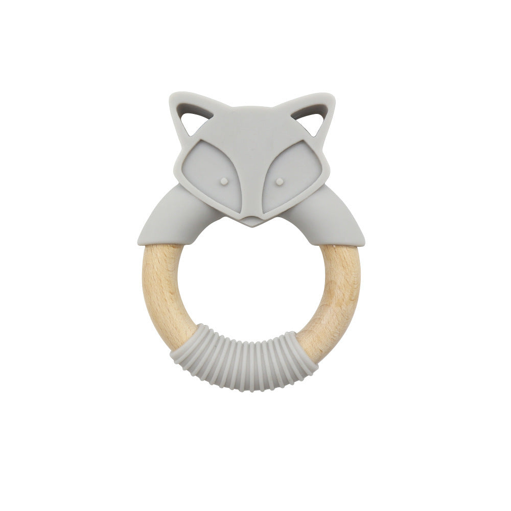 Fox Baby Teether – Silicone & Wood Molar Ring Toy - GoodFie