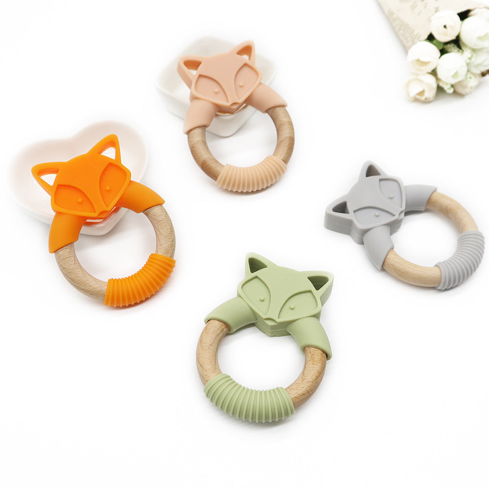 Fox Baby Teether – Silicone & Wood Molar Ring Toy - GoodFie