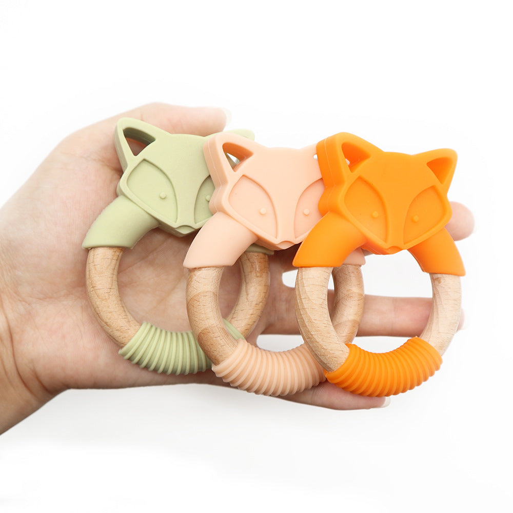 Fox Baby Teether – Silicone & Wood Molar Ring Toy - GoodFie