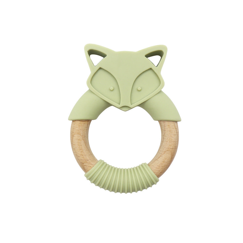 Fox Baby Teether – Silicone & Wood Molar Ring Toy - GoodFie