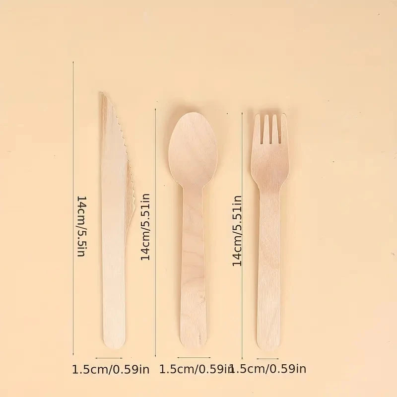 KitchFlare Eco-Friendly Wooden Tableware Set: Disposable Spoons, Knives, Forks for Desserts & Ice Cream - GoodFie