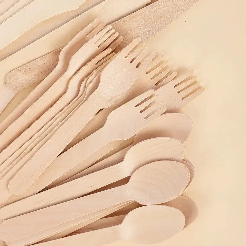 KitchFlare Eco-Friendly Wooden Tableware Set: Disposable Spoons, Knives, Forks for Desserts & Ice Cream - GoodFie