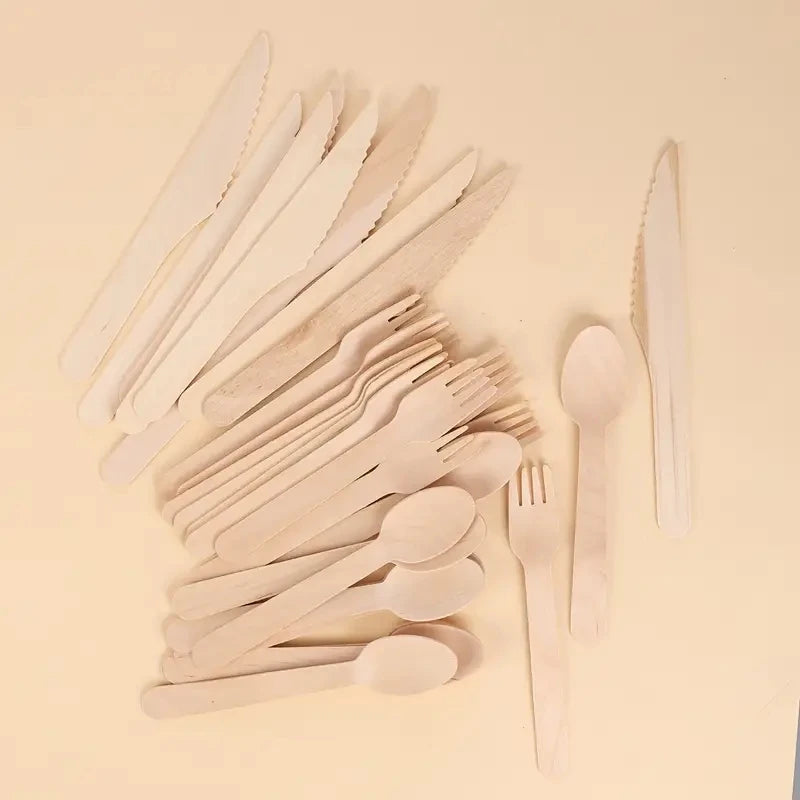 KitchFlare Eco-Friendly Wooden Tableware Set: Disposable Spoons, Knives, Forks for Desserts & Ice Cream - GoodFie