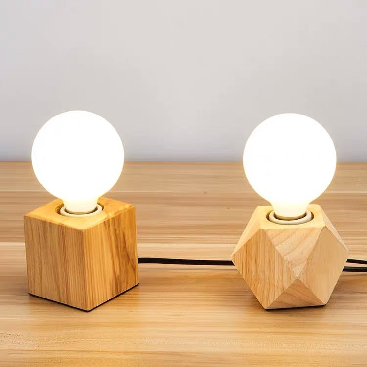 Wooden Retro Lamp Holder – Table Lamp with Hanging Wire - GoodFie